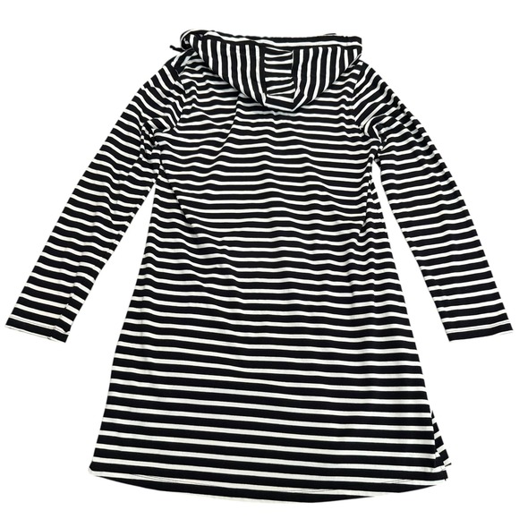 Coolibar Catalina Hoodie Cover-Up Dress Pockets Black White Stripe UPF 50 Size L - Picture 5 of 9